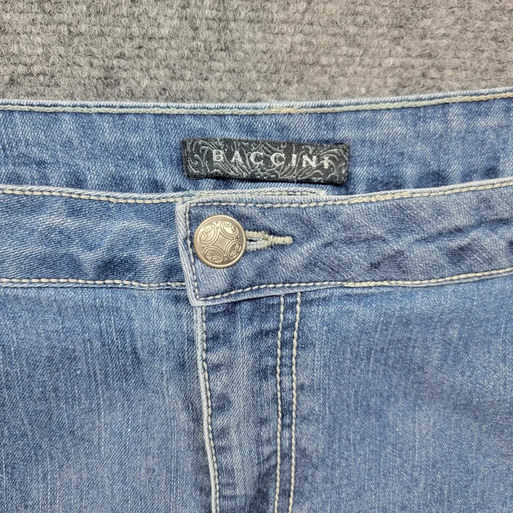 Baccini Womens 22W Denim Bermuda Shorts Blue Embroidered Fleur De Lis Studded